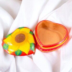 Mexico Pottery Ceramic RedWare Pottery Heart Shaped Trinket Box Jewelry‎ Storage
